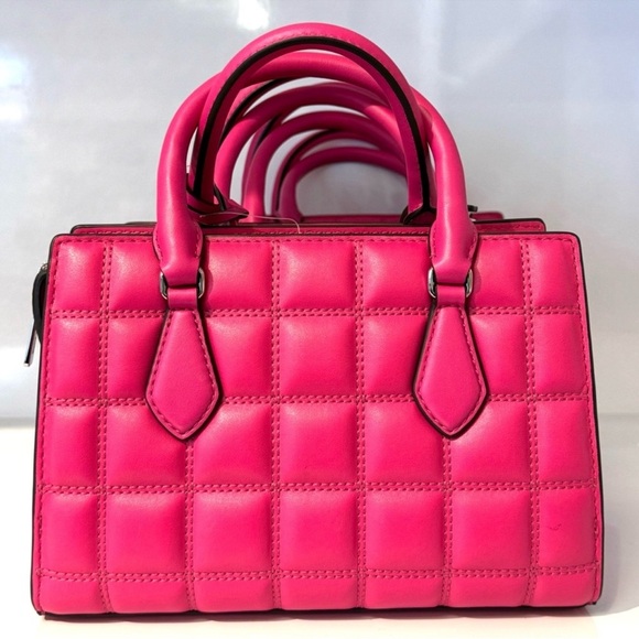 Michael Kors Small Quilted Sheila CZ Satchel Bag Vegan Material Dragonfruit Pink - Picture 4 of 6